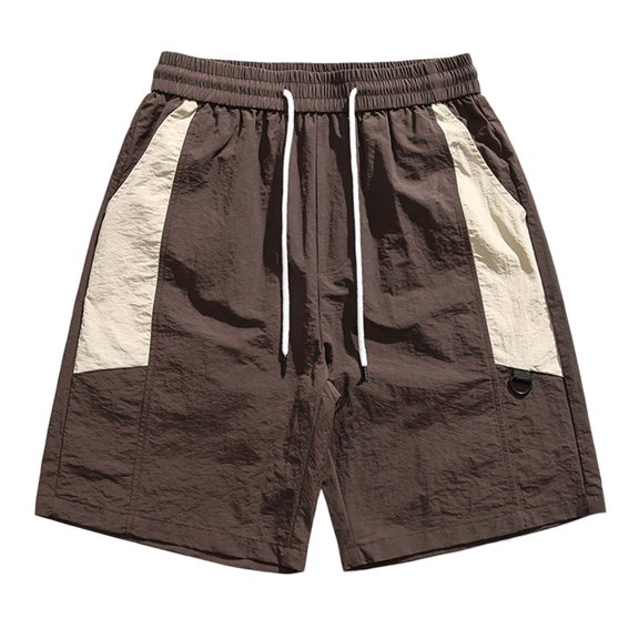 Men's Color Block Elastic Waist Shorts - Nylon Spandex, Loose Fit for Summer Leisure