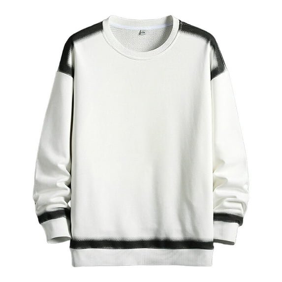 Men's Color Block Fashion Sweatshirts Crewneck Casual Long Sleeve Sweater Soft Loose Texture Warm Tops Outdoor (XL, White)