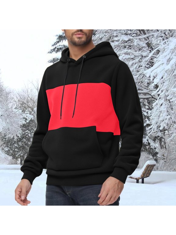 Men's Color Block Fleece Pullover Hoodie, Long Sleeve Hooded Sweatshirt with Soft Nylon-Spandex Blend, for Casual Outdoor and Daily Wear