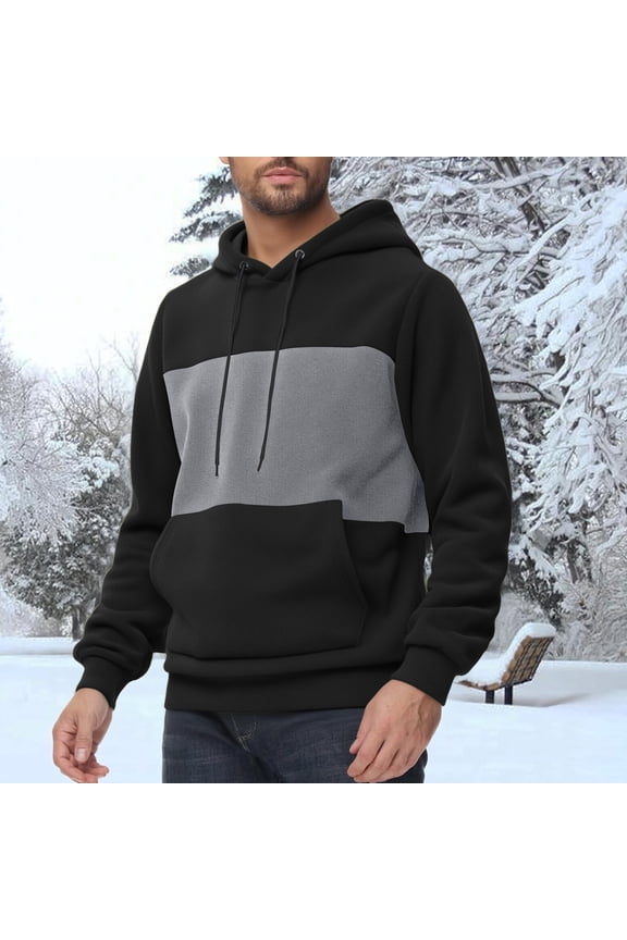 Men's Color Block Fleece Pullover Hoodie, Long Sleeve Hooded Sweatshirt with Soft Nylon-Spandex Blend, for Casual Outdoor and Daily Wear
