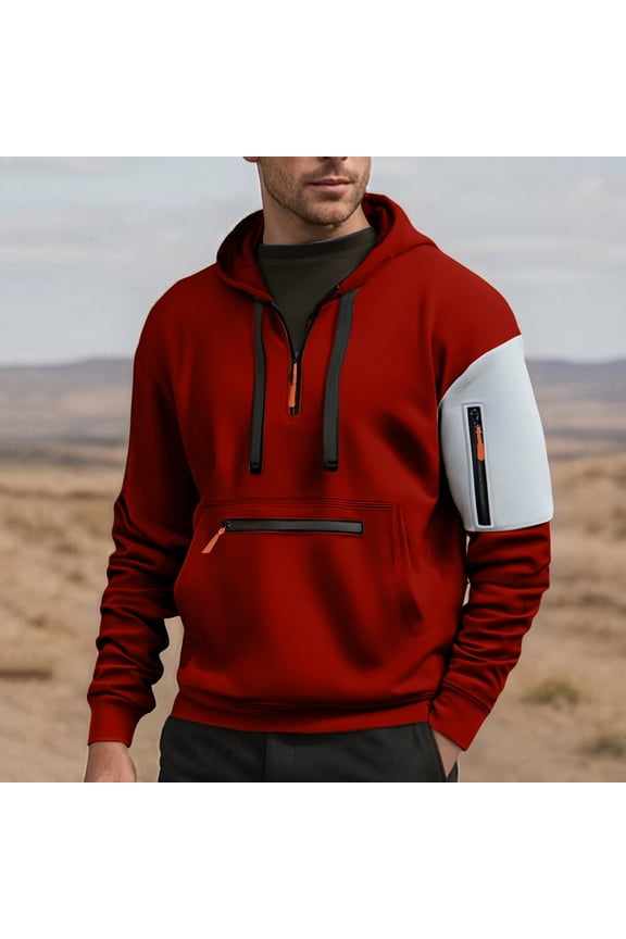Men's Color Block Hoodie, Long Sleeve Zip Up Pullover with Adjustable Hood, Lightweight and Breathable Nylon-Spandex Blend for Summer Casual Wear and Outdoor Activities