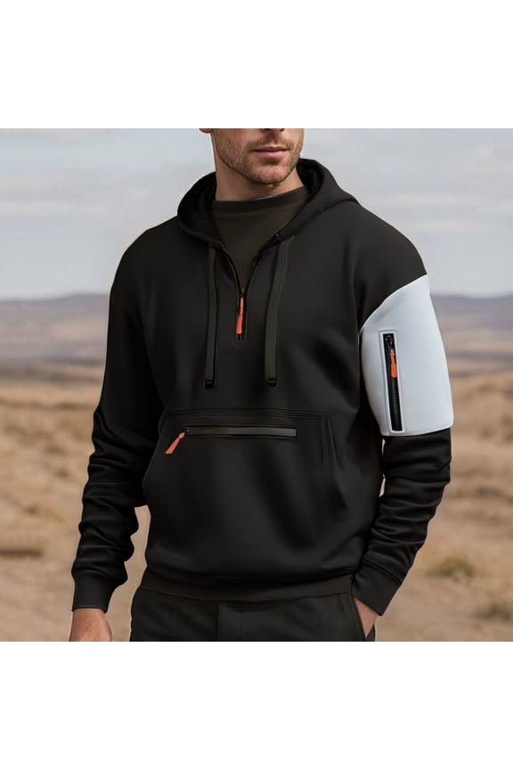 Men's Color Block Hoodie, Long Sleeve Zip Up Pullover with Adjustable Hood, Lightweight and Breathable Nylon-Spandex Blend for Summer Casual Wear and Outdoor Activities