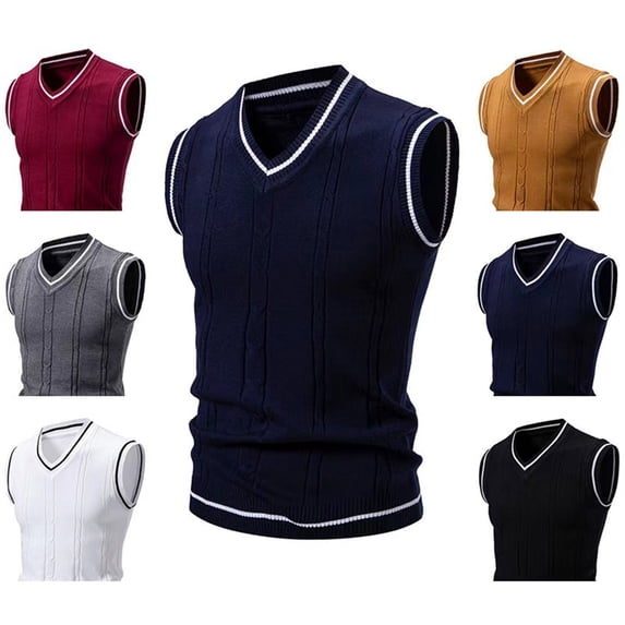 Men's Color Block Knit Tartan V-Neck Waistcoat Vest Casual Daily Layering Piece Modern Fashion Essential Gift for Him | AESTIVO,Wine XL