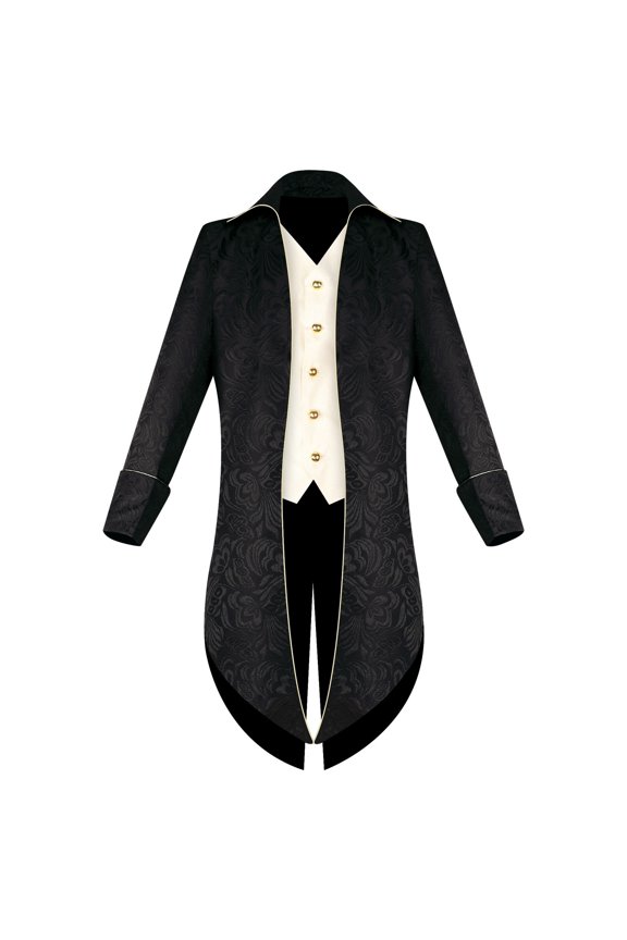Men's Color Block Medieval Halloween Role Play Fake Two-Piece Tailcoat Jacket Black XXL
