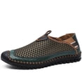 thumbnail image 1 of Men's Color Block Mesh Leather Slip-On Breathable Casual Loafers, 1 of 8