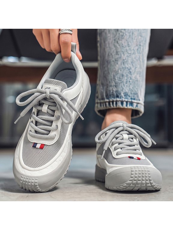 Men's Color Block Mesh Retro Trainer Shoes Non Slip Lug Sole Lace Up Fashion Daily Walking Casual Sneakers