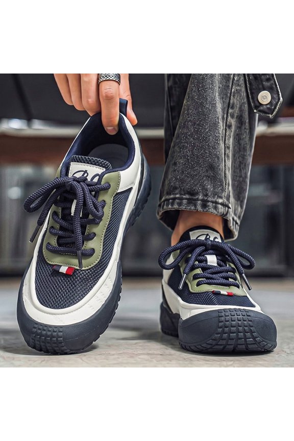 Men's Color Block Mesh Retro Trainer Shoes Non Slip Lug Sole Lace Up Fashion Daily Walking Casual Sneakers