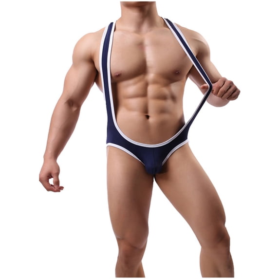 Men's Color Block One-Piece Bodysuit Jockstrap Wrestling Singlet Leotard Cut Out Bikinis Underwear
