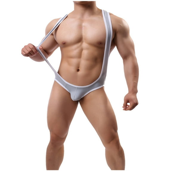 Men's Color Block One-Piece Bodysuit Jockstrap Wrestling Singlet Leotard Cut Out Bikinis Underwear