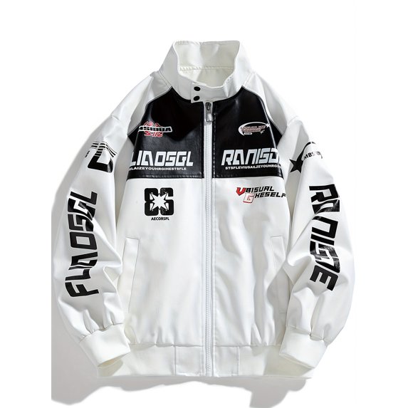 Men's Color Block PU Leather Jacket With Pockets, Men's Stylish Zip Up Motorcycle Jacket For Autumn & Winter