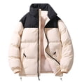 thumbnail image 1 of Men's Color Block Puffer Jacket Warm Down Alternative Insulatedd Coat Ski Jacket Winter Outerwear with Zipper Pockets Pink S, 1 of 3