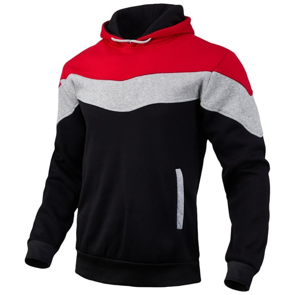 Men's Color Block Pullover Hoodie Sweatshirt Casual Long Sleeve Hooded Top With Pockets Comfortable and Stylish Outerwear,Size M-3XL