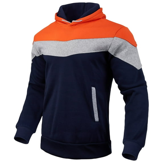 Men's Color Block Pullover Hoodie Sweatshirt Casual Long Sleeve Hooded Top With Pockets Comfortable and Stylish Outerwear,Size M-3XL