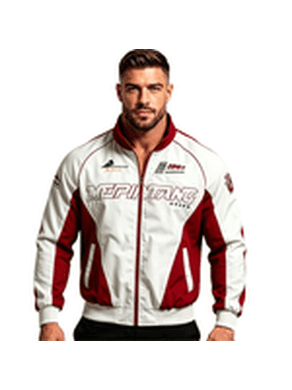Men's Color Block Racing Jacket, Full Zip Stand Collar Motorcycle Track Jacket with Graphic Letter Print, Casual Lightweight Windbreaker Bomber Coat