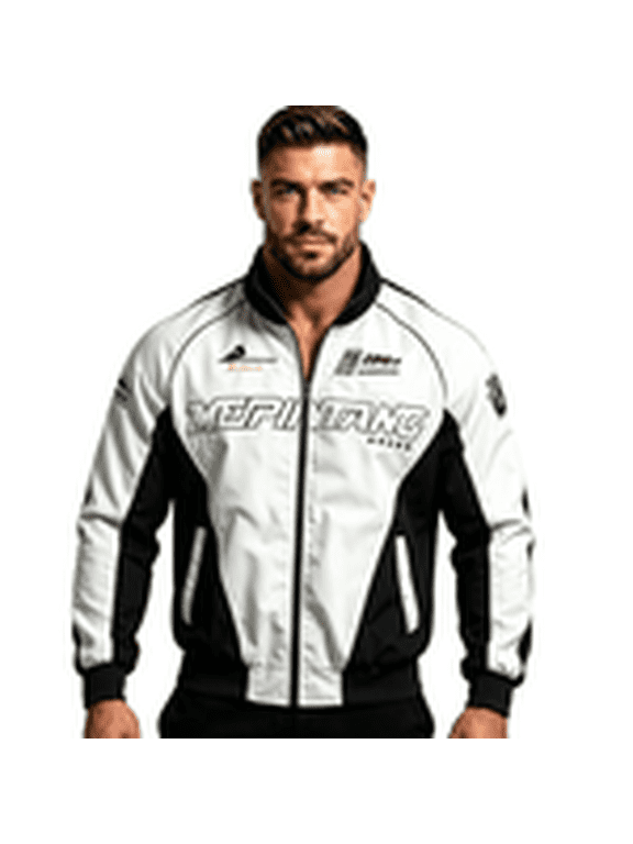Men's Color Block Racing Jacket, Full Zip Stand Collar Motorcycle Track Jacket with Graphic Letter Print, Casual Lightweight Windbreaker Bomber Coat