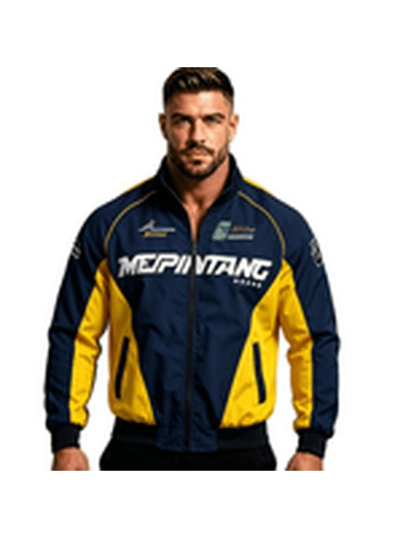 Men's Color Block Racing Jacket, Full Zip Stand Collar Motorcycle Track Jacket with Graphic Letter Print, Casual Lightweight Windbreaker Bomber Coat
