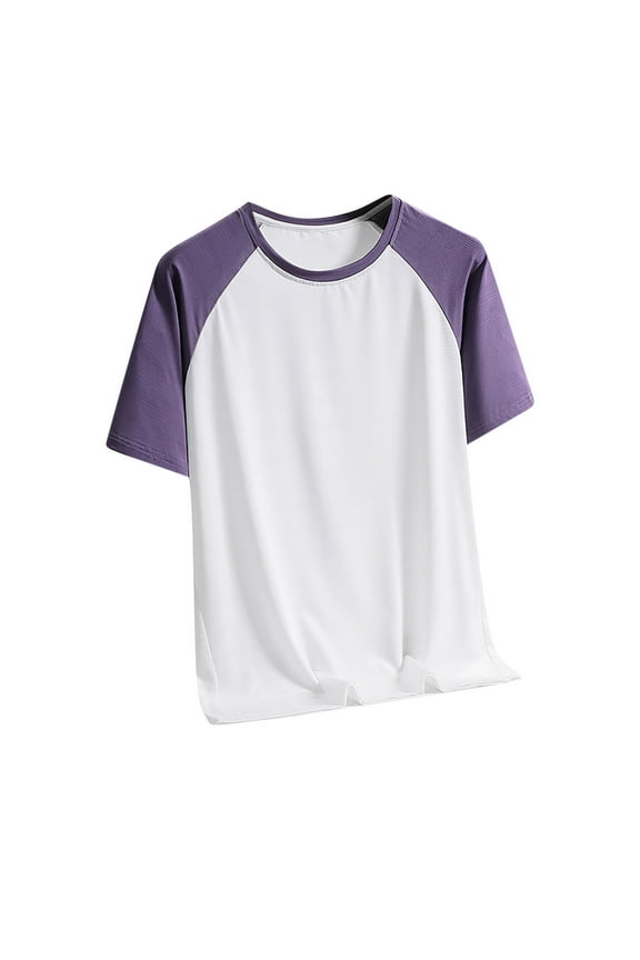 Men's Color Block Raglan Tee Shirt, Casual Summer Basic Crewneck Short Sleeve Loose Pullover Muscle Gym T-Shirts