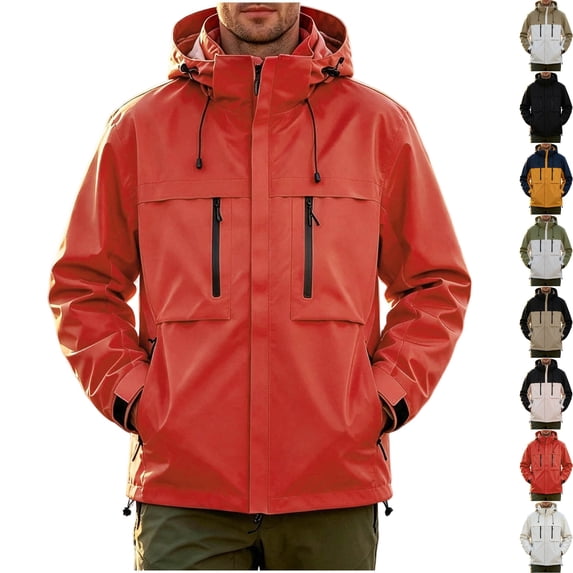 Men's Color Block Rain Jacket Hooded Waterproof Lightweight Breathable ...