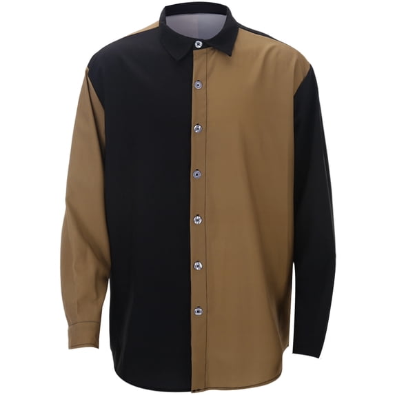 Men's Color Block Shirts Long Sleeve Button Down Shirt Loose Fit Spring Fall Casual Comfy Tops Gold L