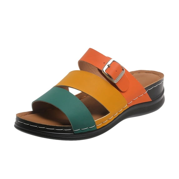 Men's Color Block Slide Sandals Adjustable Buckle Strap Platform Shoes Comfortable Casual Walking Footwear Trendy Fashion Summer Beach Sandals for Outdoor Daily Wear Multiple Color Combinations