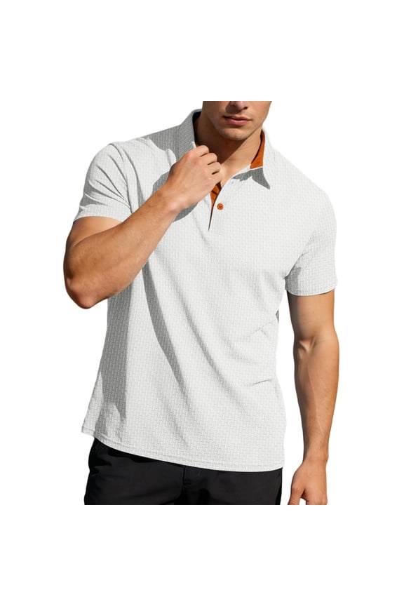 Men's Color-Block Stretch Polo Shirt Short-Sleeve Collared Button Placket Casual Daily Light Commute Spring & Autumn Wear,White,L