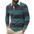 thumbnail image 1 of Men's Color Block Stripes Polo Shirts Casual Long Sleeve Button Down T-Shirts Golf Polo Shirt Top, 1 of 4
