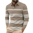 thumbnail image 1 of Men's Color Block Stripes Polo Shirts Casual Long Sleeve Button Down T-Shirts Golf Polo Shirt Top, 1 of 4