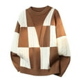 thumbnail image 1 of Men's Color Block Sweater Crewneck Long Sleeve Ribbed Knitted Pullover Tops Coffee XL, 1 of 8