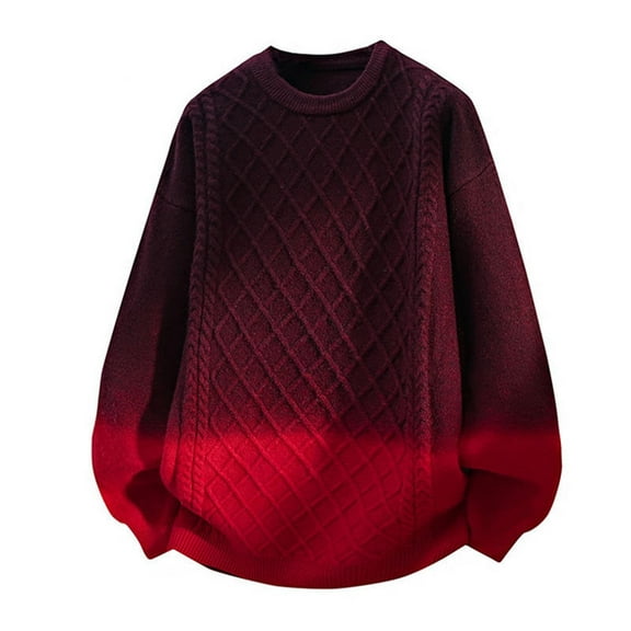 Men's Color Block Sweater Long Sleeve Crewneck Solid Ribbed Knit Pullover Base Layer Tops Red M