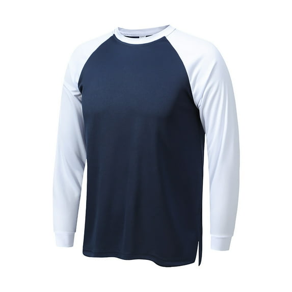Men's Color Block T-Shirts Long Sleevek Pullover Workout Tee Tops (Navy XXXXL)
