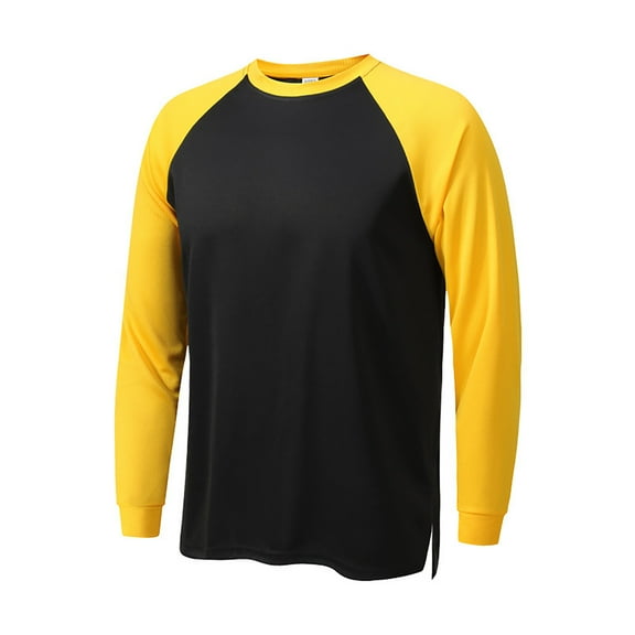Men's Color Block T-Shirts Long Sleevek Pullover Workout Tee Tops (Yellow L)