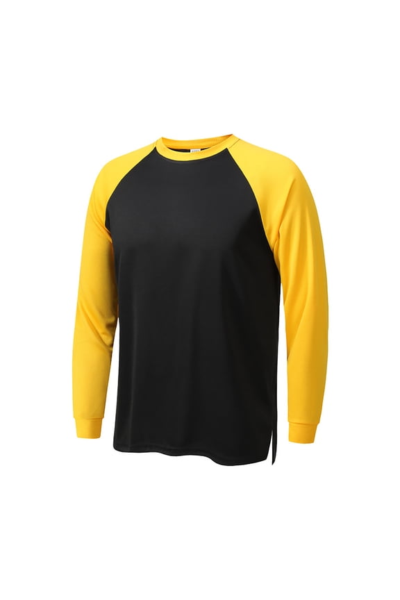 Men's Color Block T-Shirts Long Sleevek Pullover Workout Tee Tops (Yellow L)