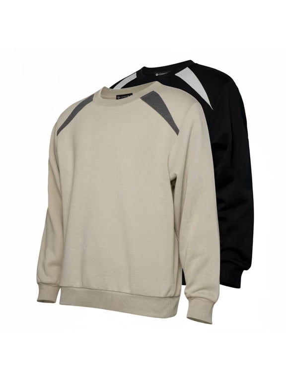 Men's Color Block Thick Fleece Crew Neck Sweatshirt, Warm Lined Gym Daily Casual Pullover