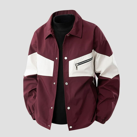 Men's Color Block Track Jackets Loose Lapel Outdoor Casual Long Sleeve Outerwear Full Zip Sports Coat with Pockets