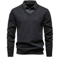 thumbnail image 1 of Men's Color Block Two In One Shirt Long Sleeve Quarter Button Lapel Collar Solid Pullover Top Dark Gray 3XL, 1 of 4
