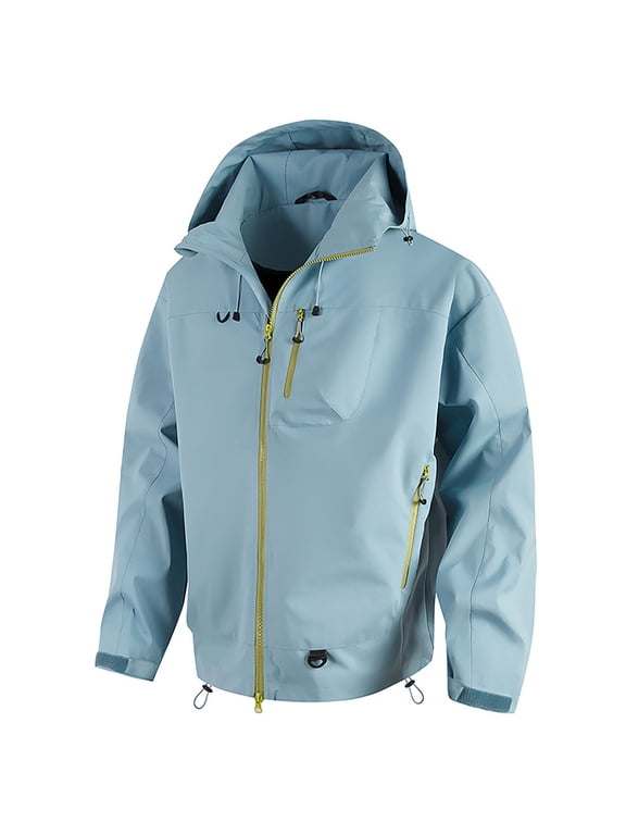 Men's Color Block Windbreaker Jackets Hard Shell Waterproof Hiking Jacket Adjustable Cuff Hiking Coat for Men Light Blue L