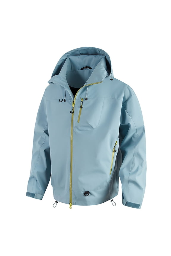 Men's Color Block Windbreaker Jackets Hard Shell Waterproof Hiking Jacket Adjustable Cuff Hiking Coat for Men Light Blue M