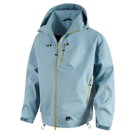 Men's Color Block Windbreaker Jackets Hard Shell Waterproof Hiking Jacket Adjustable Cuff Hiking Coat for Men Light Blue XL
