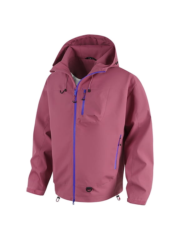 Men's Color Block Windbreaker Jackets Hard Shell Waterproof Hiking Jacket Adjustable Cuff Hiking Coat for Men Purple L