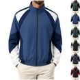 thumbnail image 1 of Men's Color Block Zip Up Windbreaker Jacket Stand Collar Active Sport Coat Oxford Cloth with Pockets for Casual Daily Wear Travel Fall Winter, Blue, L, 1 of 4