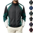thumbnail image 1 of Men's Color Block Zip Up Windbreaker Jacket Stand Collar Active Sport Coat Oxford Cloth with Pockets for Casual Daily Wear Travel Fall Winter, Green, S, 1 of 4