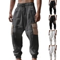 thumbnail image 1 of Men's Color Blocked Elastic Waist Drawstring Ankle Tie Pants, Cargo Joggers, Beach Trousers, Lightweight Quick Dry Casual Daily Summer | AESTIVO,Black XL, 1 of 7