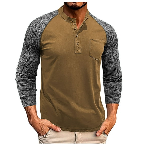 Men's Color Blocking Casual Sports Round Neck Pullover Button Sweater Long Sleeve Round-Neck Blouses