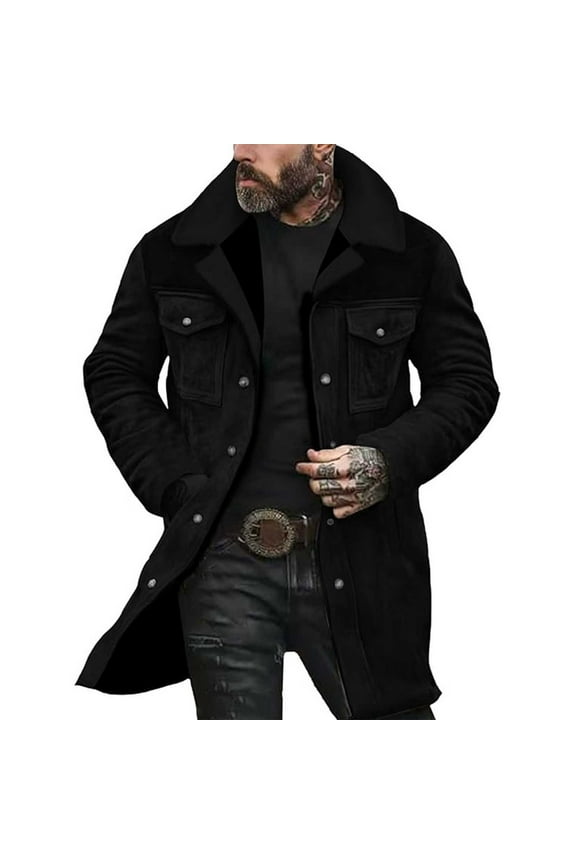 Men's Color Blocking Winter Jacket Thick Thermal Coat Lapel Work Cargo Jackets for Men Zip Up Coat Button Overcoat Warm Winter Trench Coat with Multi-Pocket Wind Breaker Jacket Trendy Clothes