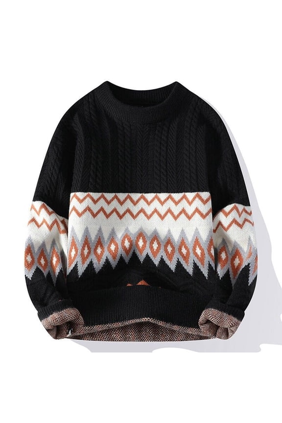 Men's Color Match Jacquard Pattern Round Neck Bottom Layer Knit Sweater