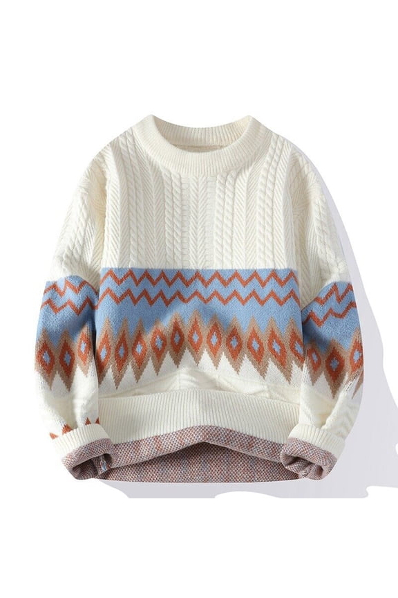 Men's Color Match Jacquard Pattern Round Neck Bottom Layer Knit Sweater