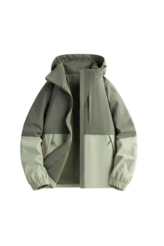 Men's Color Match Softshell Military Jacket With Removable Hood, Water Repellent Outdoor Reflective Coat Solid Color Water Resistance Drawstring Pockets Hooded Outdoor Jacket Coat