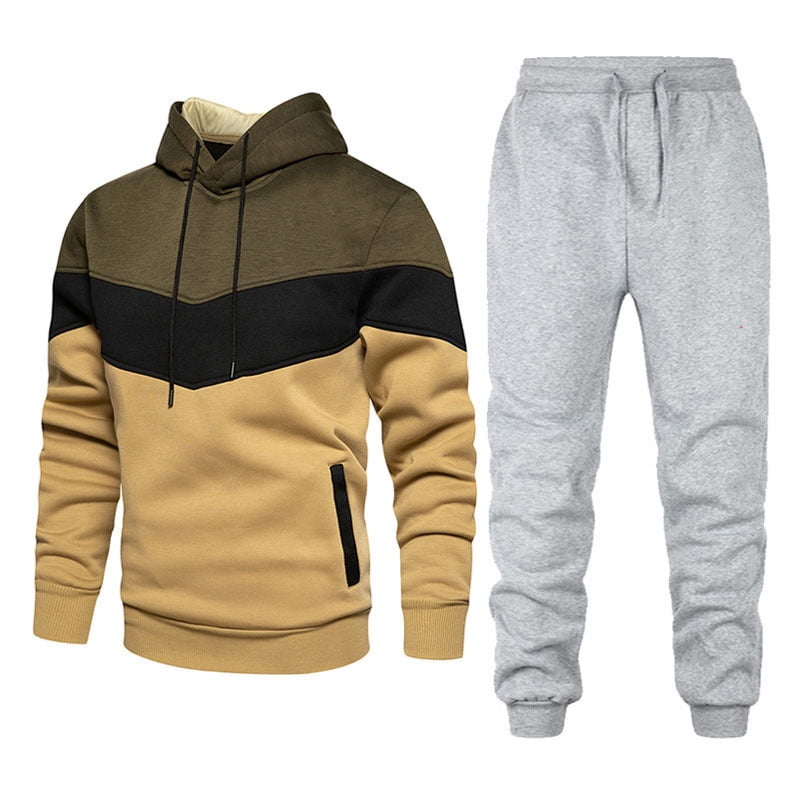 Men's Color Matching Casual Sportswear Hoodie Jogging Sweatpants Suit ...