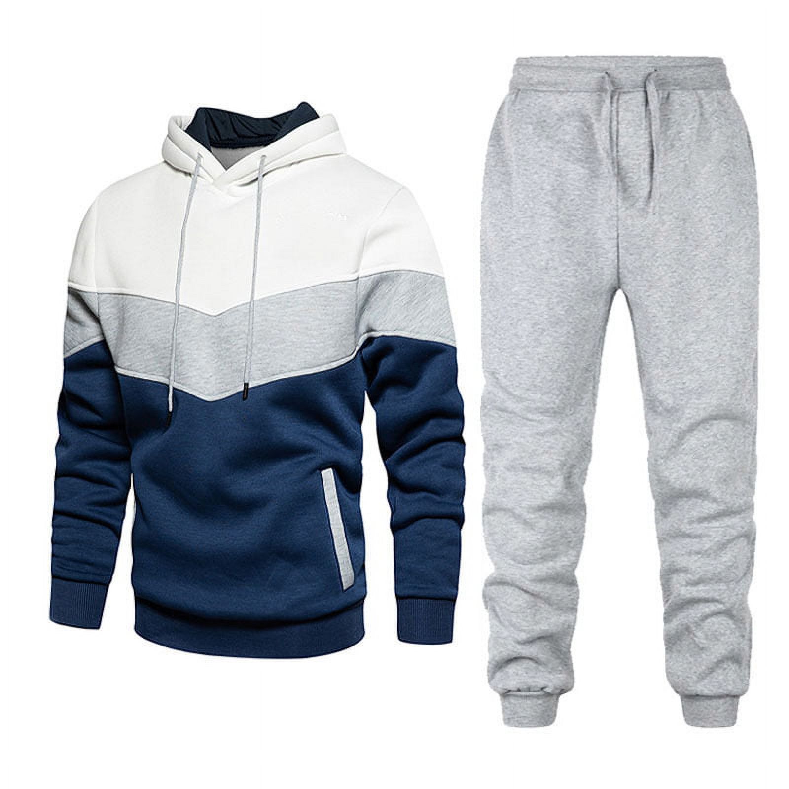 Men s Color Matching Casual Sportswear Hoodie Jogging Sweatpants Suit