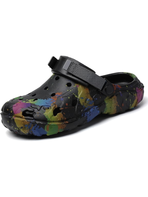 Men’s Color Splash EVA Clogs – Lightweight Breathable Slip On Garden Shoes with Adjustable Strap, Waterproof Anti-Slip Summer Sandals for Beach, Yard, and Everyday Wear